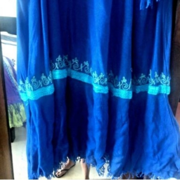 Dress XL Embroidered Boho hippie tassels blue beachwear - Picture 3 of 5